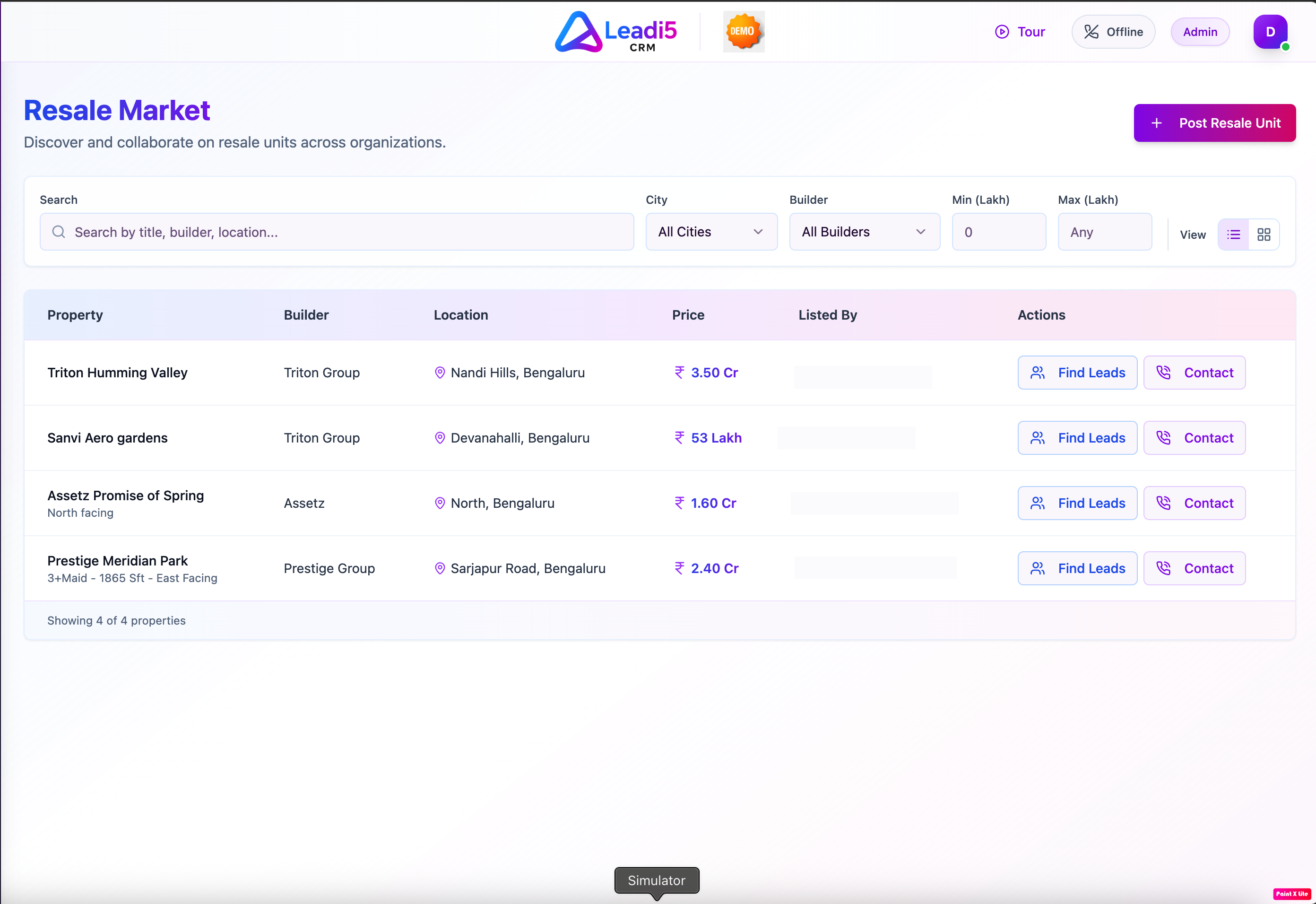 Leadi5 resale marketplace shared inventory view